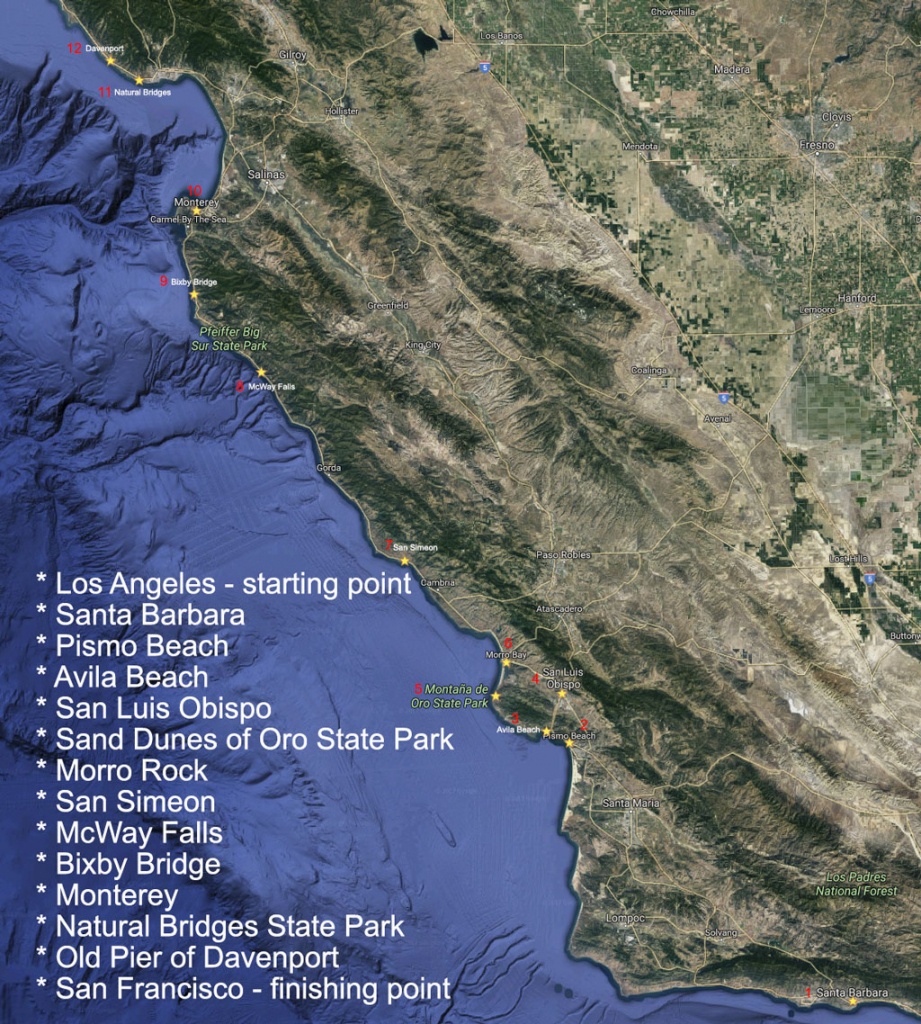 12 Ultimate Stops On Highway No. 1 - California Scenic Highway Map