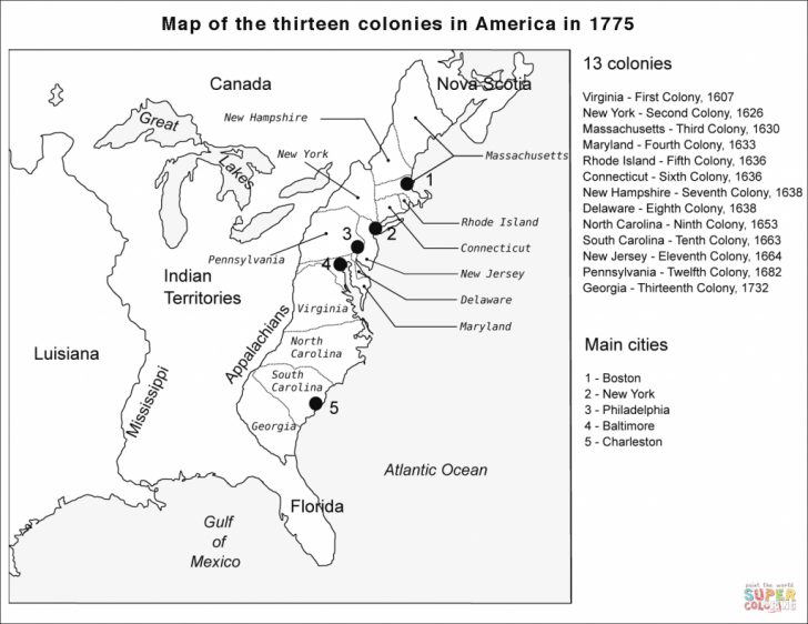 Outline Map 13 Colonies Printable