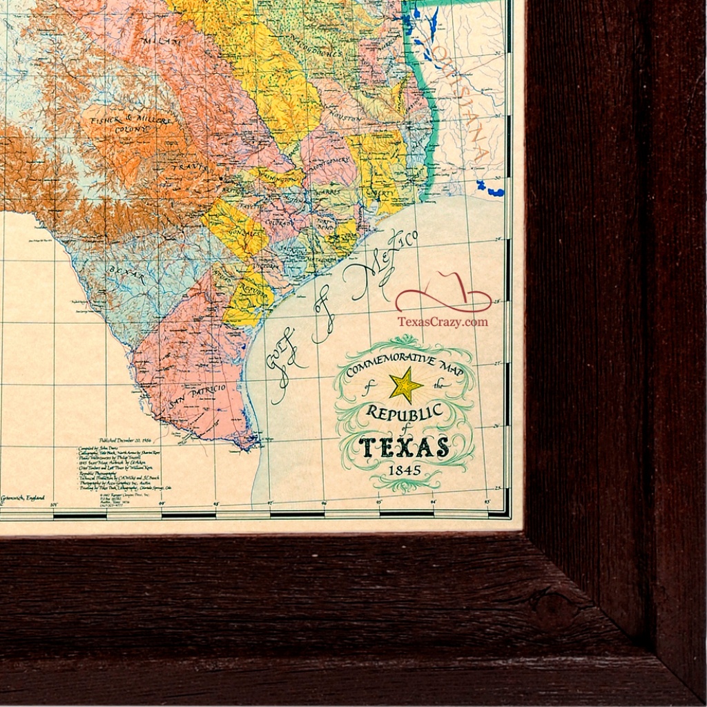 1845 Republic Of Texas Map Framed Art - Texas Map Framed Art