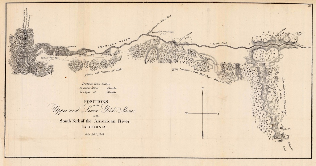 1848 Map Of Gold Mines On The South Fork Of The American River - - California Gold Mines Map