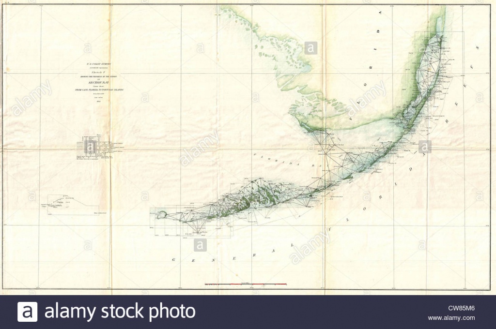 1859 Ee.uu. Encuesta De La Costa Mapa De Triangulación De Los Cayos - Los Cayos Florida Map