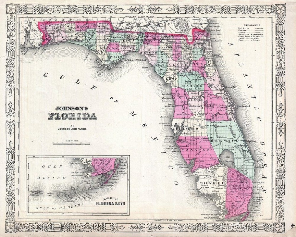 1864 Johnson Map Florida Geographicus Map Poster, Canvas, - Florida Map Poster