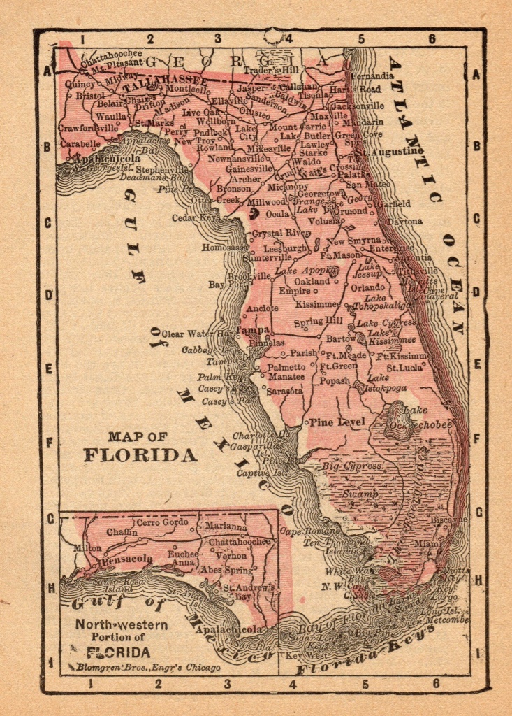 1888 Antique Florida State Map Vintage Map Of Florida Gallery Wall - Florida Map Wall Art