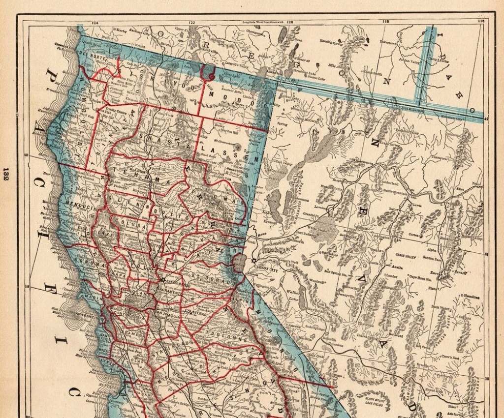 1898 Antique California Map Original Vintage State Map Of California - Vintage California Map