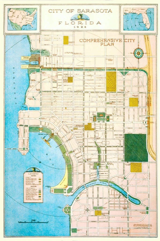 1924 Map Of Sarasota Florida | Etsy - Show Sarasota Florida On A Map