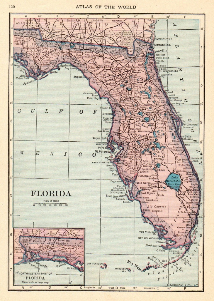 1926 Antique Florida Map Vintage Map Of Florida State Map Gallery - Florida Map Wall Art