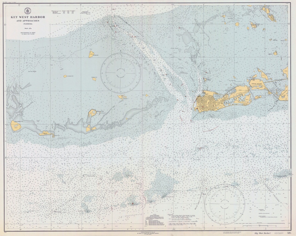 1940 Nautical Map Of Key West Harbor Florida - Water Depth Map Florida