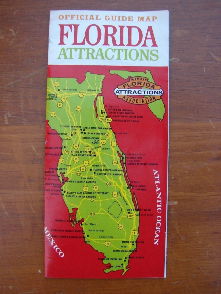 1960S Florida Attractions Official Travel Guide Map; Disney World - Florida Travel Guide Map
