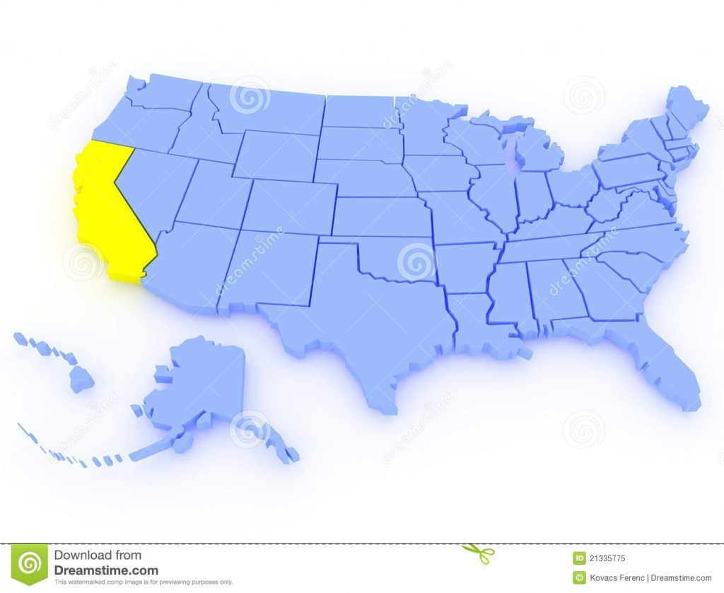 3D Map Of United States - State California Stock Illustration - 3D Map Of California