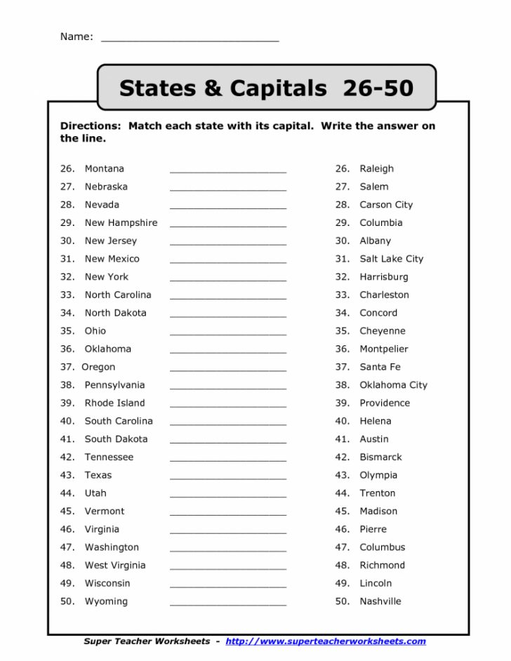 50 States And Capitals Map Printable