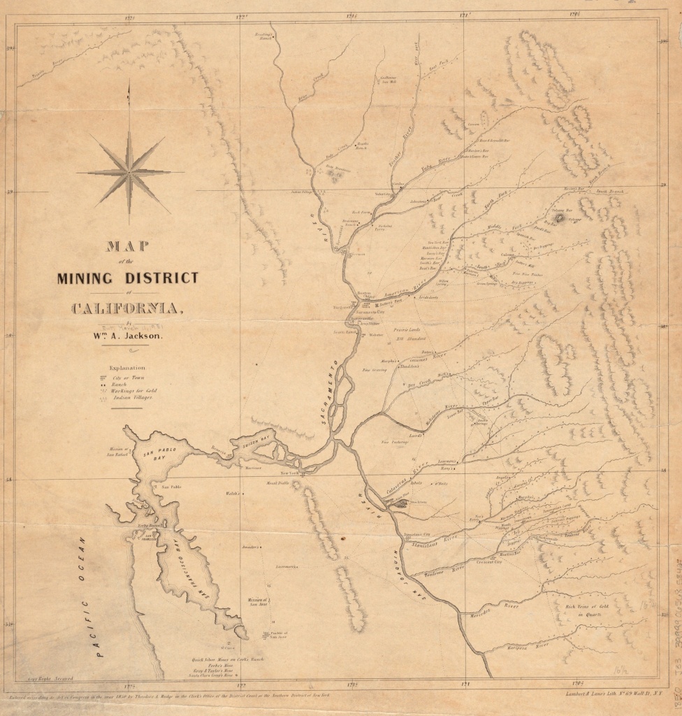 A Map Of The Gold Mining Districts Of California Showing Mining - California Gold Claims Map