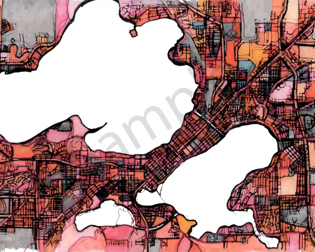 Abstract Map Print – Modern Map Art Of Madison Wi. City Travel Print - Printable Map Of Downtown Madison Wi