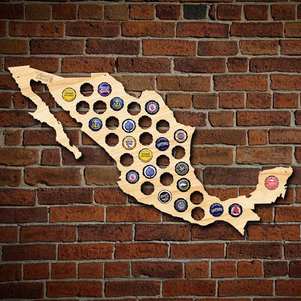 After 5 Workshop 24 In. X 15 In. Large Mexico Beer Cap Map 4860 - Florida Beer Cap Map