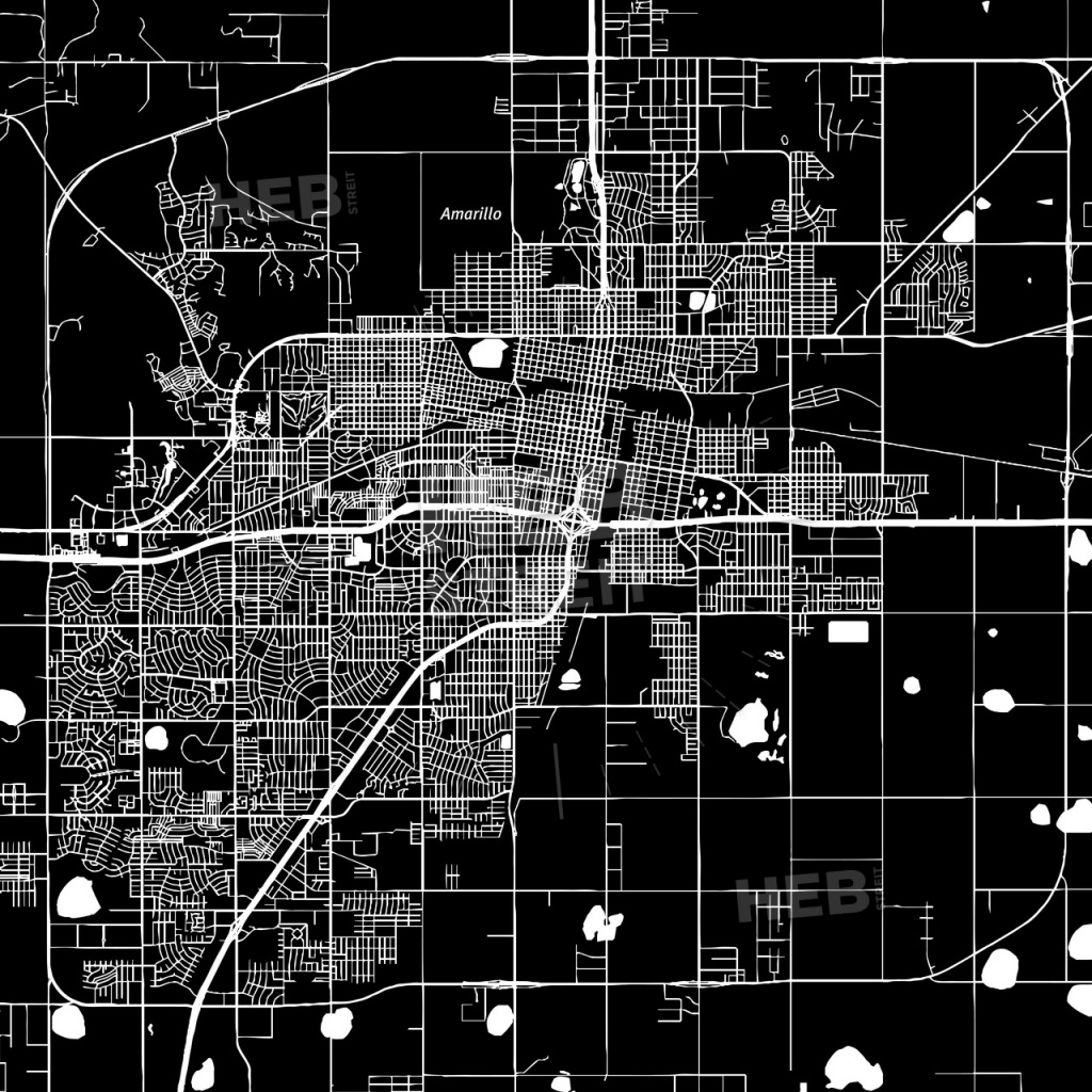Amarillo, Texas, Downtown Map, Dark | Hebstreits Sketches - Printable Map Of Amarillo Tx
