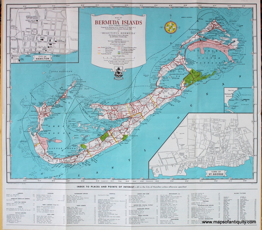 Antique (1947) Map Of The Bermuda Islands. | Maps Of The Caribbean - Printable Map Of Bermuda