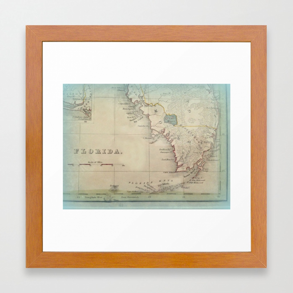 Antique Florida Keys Map Framed Art Printkarengrossman | Society6 - Framed Map Of Florida