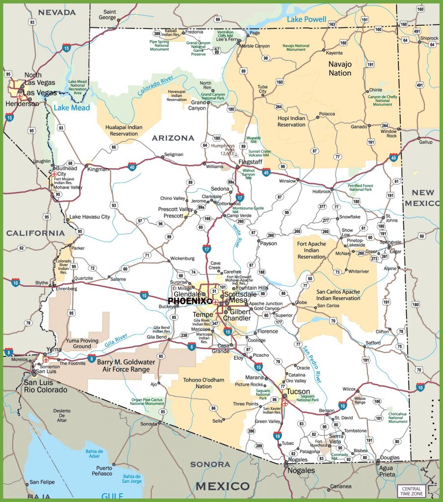 Arizona Road Map Road Map Of California Nevada And Arizona 903x1024 
