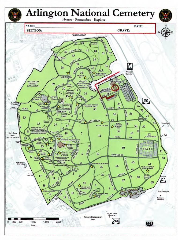 Arlington National Cemetery Map And Travel Information | Download - Arlington Cemetery Printable Map