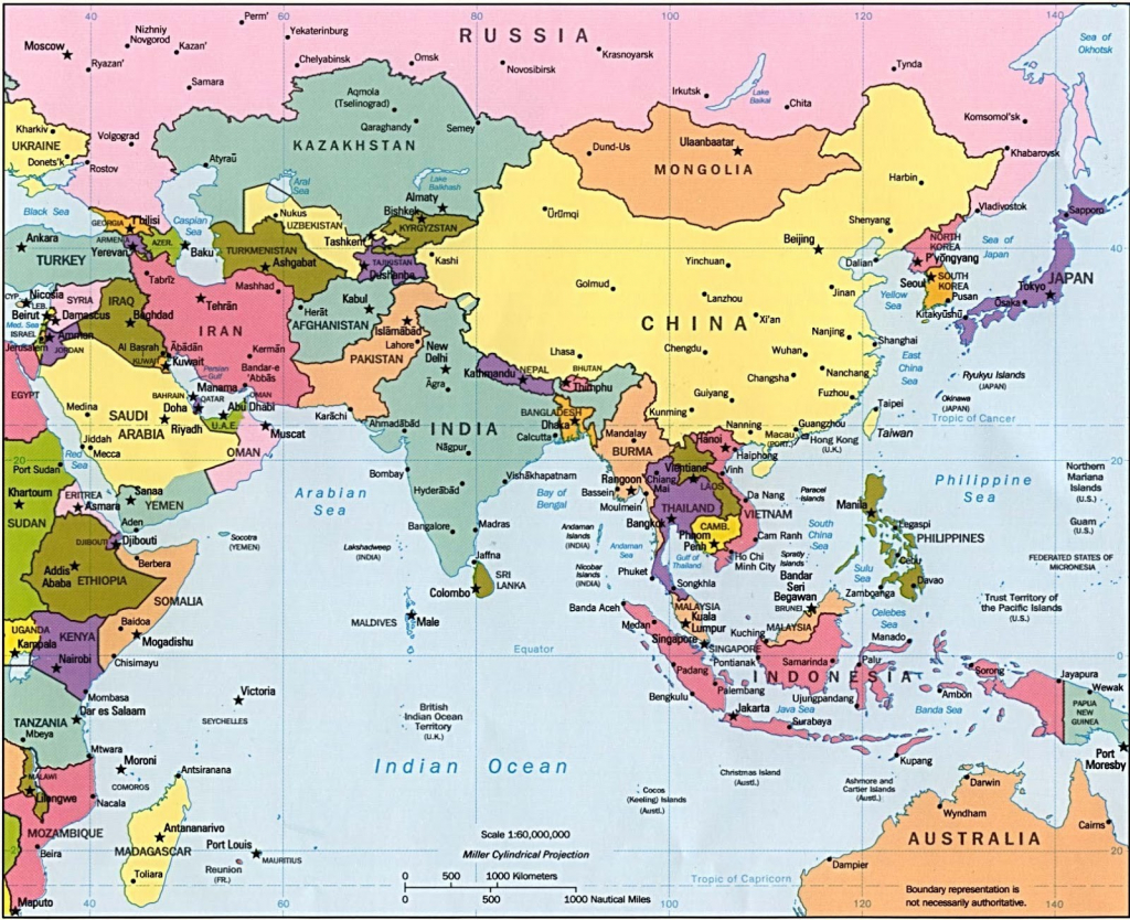 Asia Maps With Countries And Capitals Simple Printable Map Pikku Of - Printable Map Of Asia With Countries And Capitals