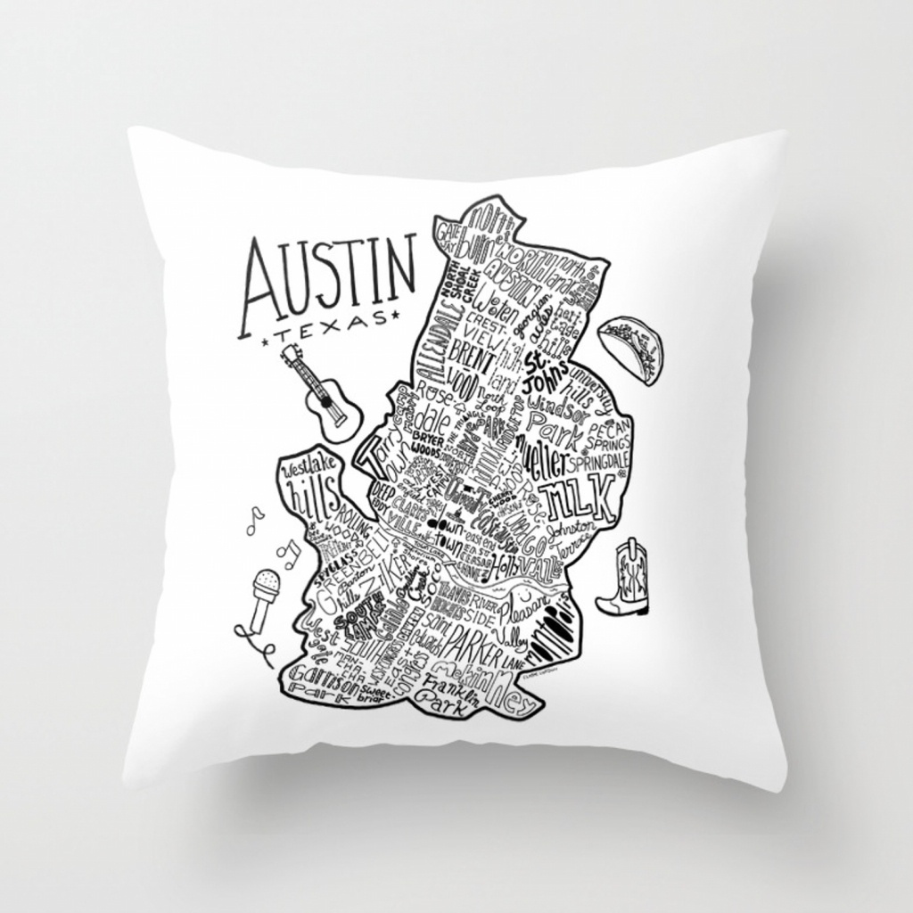 Austin Texas Illustrated Map Throw Pillowclairelordon | Society6 - Texas Map Pillow