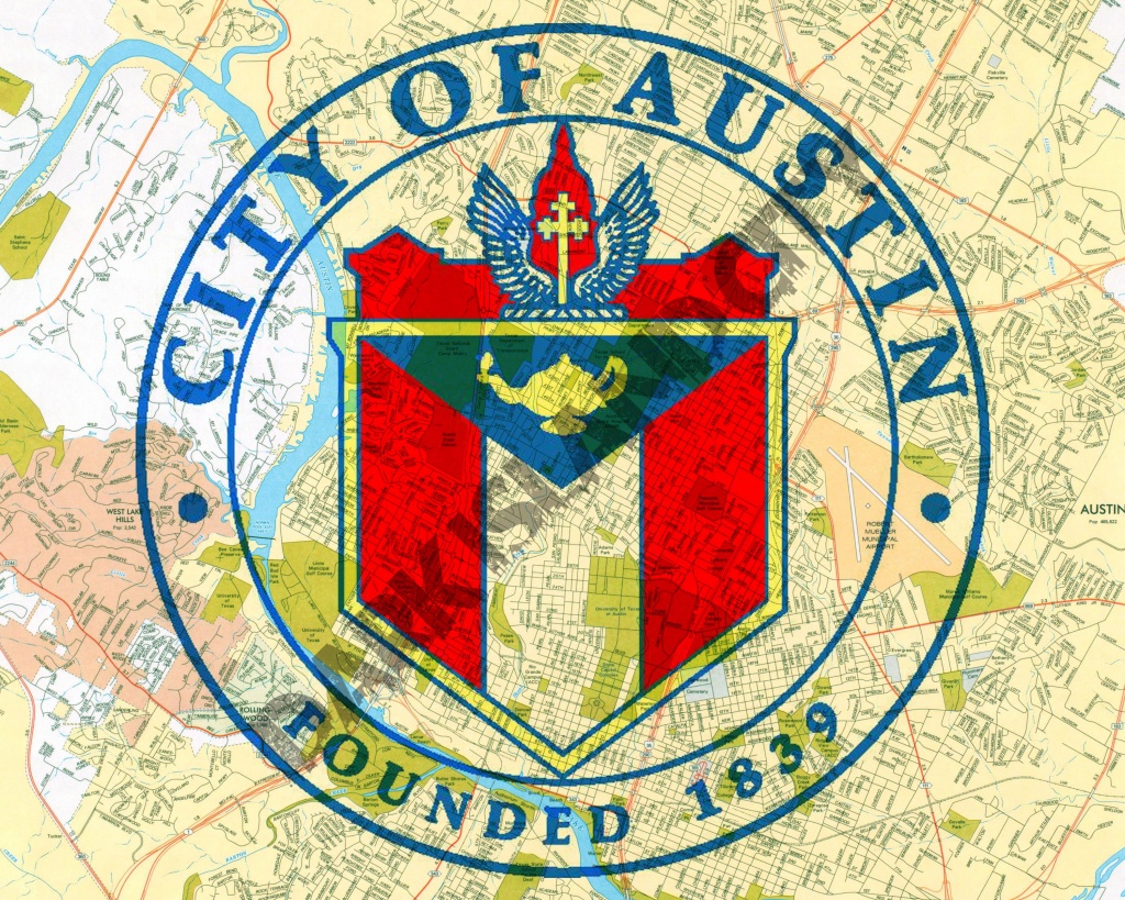 Austin Texas Seal - Austin Map Background - 8 X 10 Print - Map Store Austin Texas