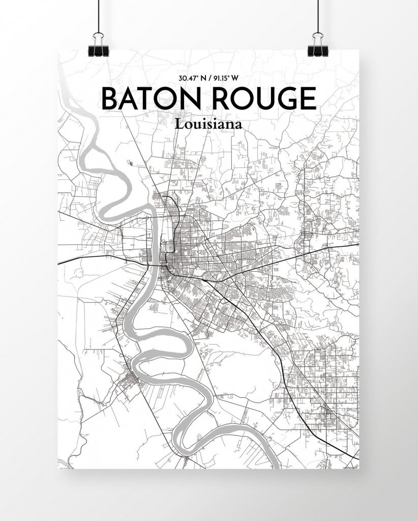 &amp;#039;baton Rouge City Map&amp;#039; Graphic Art Print Poster In White - Printable Map Of Baton Rouge