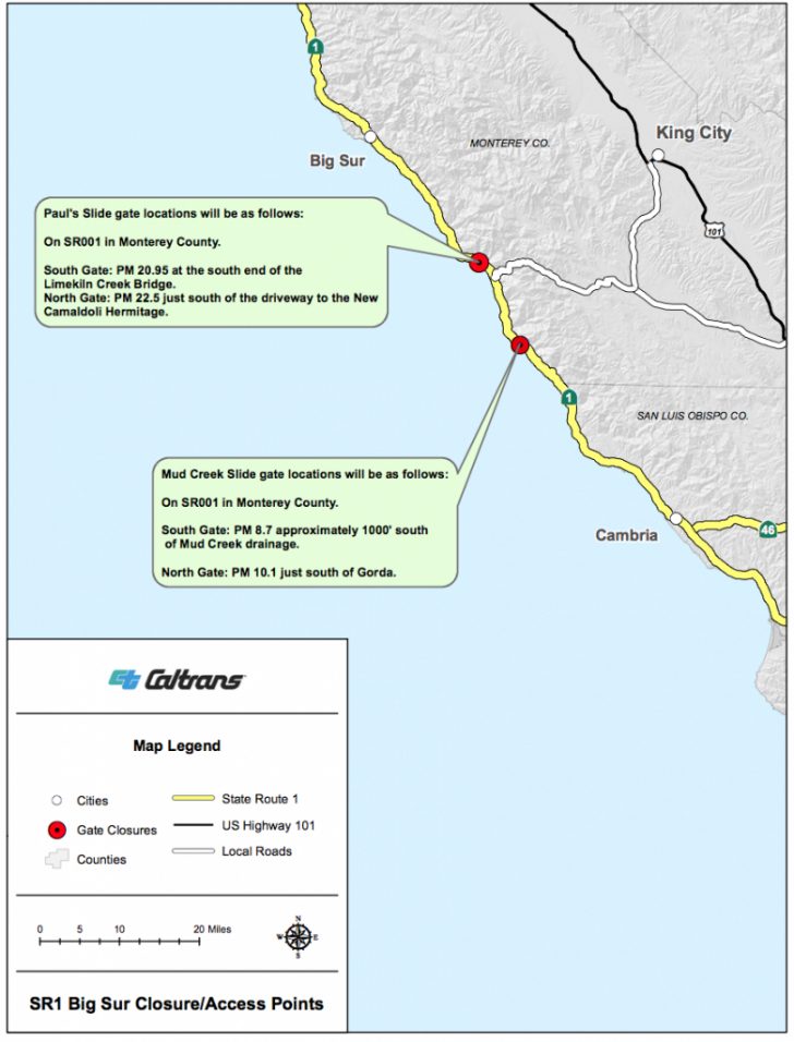 California Highway 1 Closure Map
