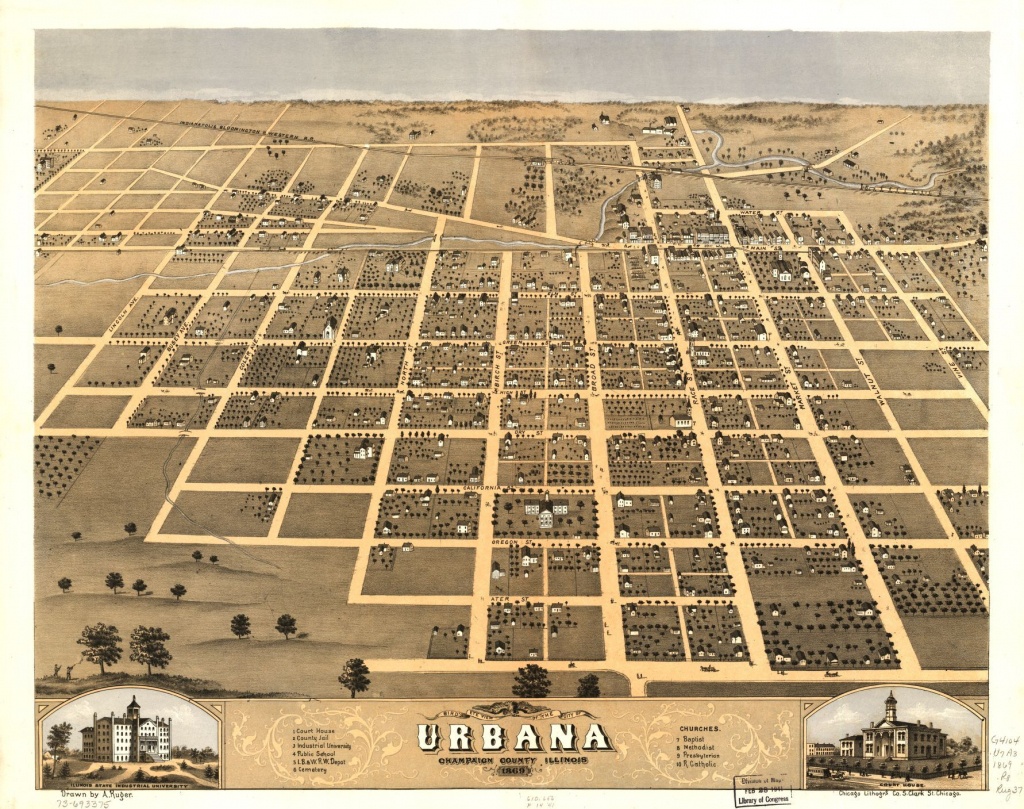 Bird&amp;#039;s Eye View Of The City Of Urbana, Champaign County, Illinois - Printable Map Of Champaign Il