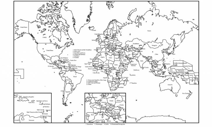 World Map Black And White Labeled Printable