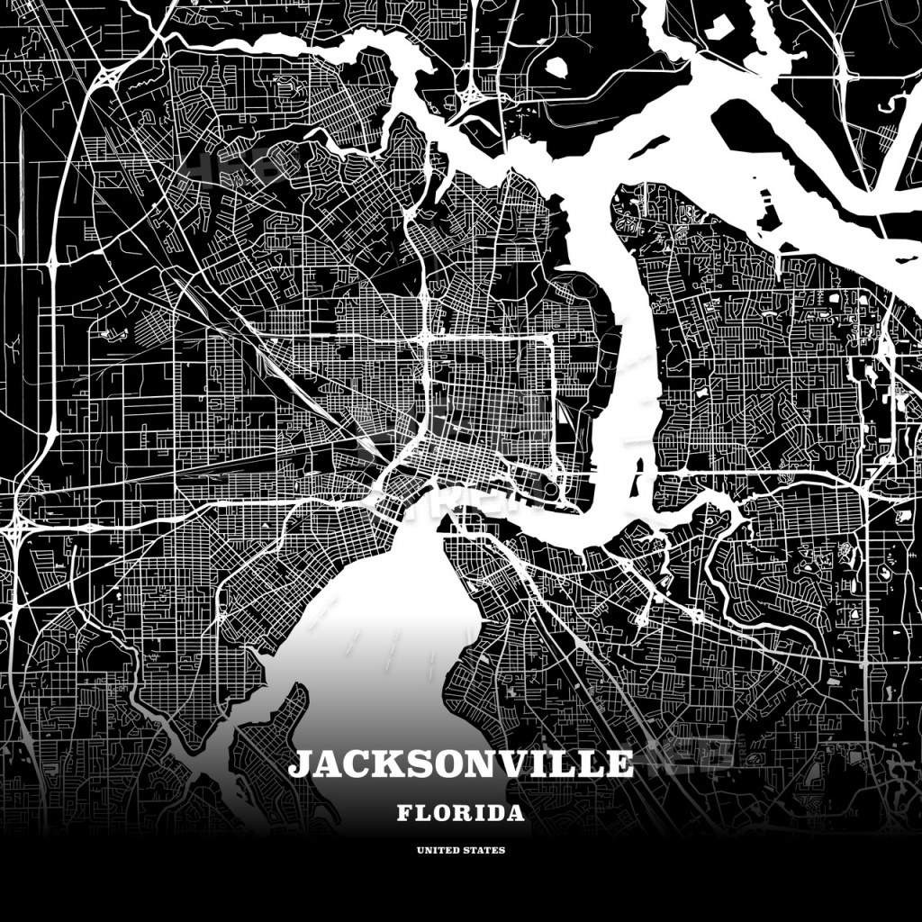 Black Map Poster Template Of Jacksonville, Florida, Usa | Hebstreits - Florida Map Poster