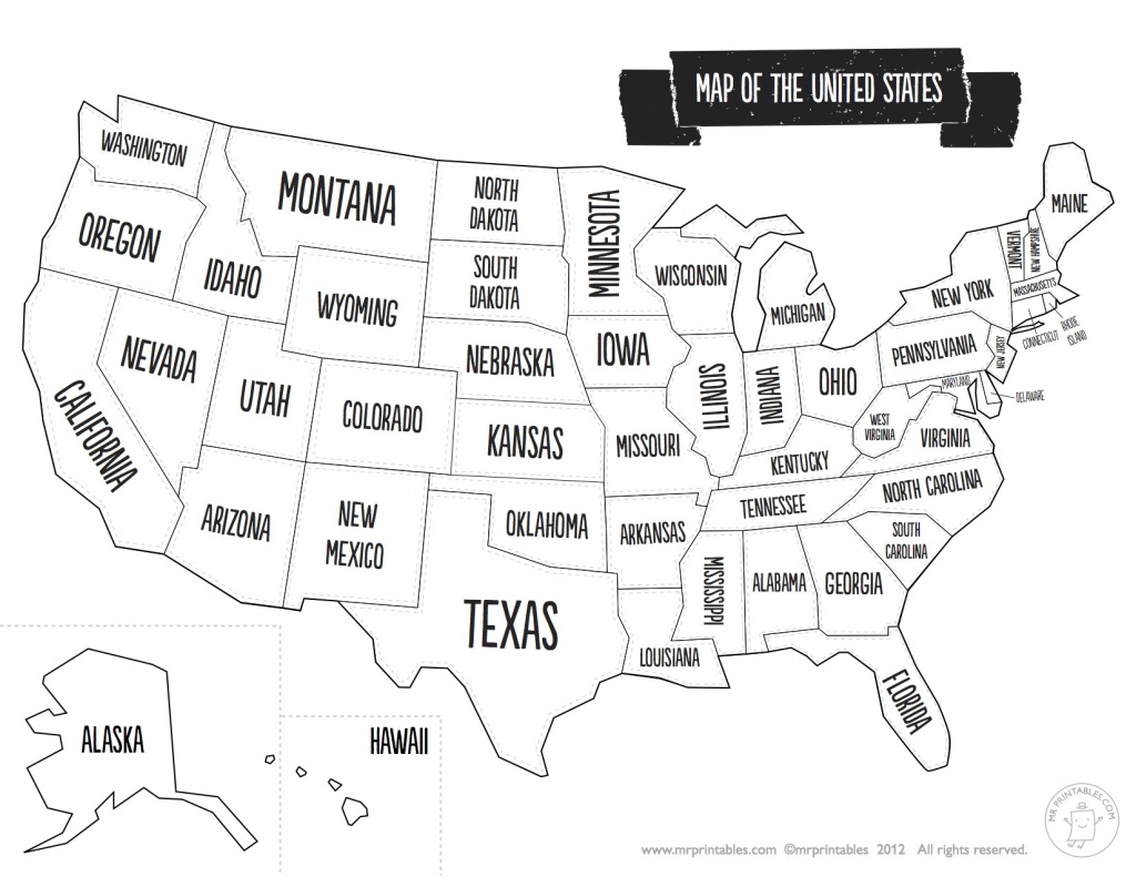 Blank Black And White Us Map Usa Abbreviations Within United States - Free Printable Usa Map