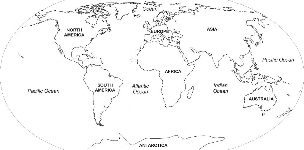 world map and oceans outline numbered