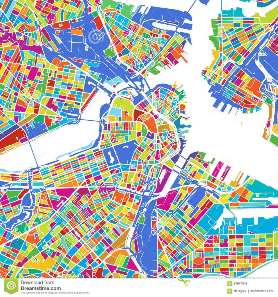 Boston Colorful Vector Map Stock Vector. Illustration Of Color - Printable Map Of Boston