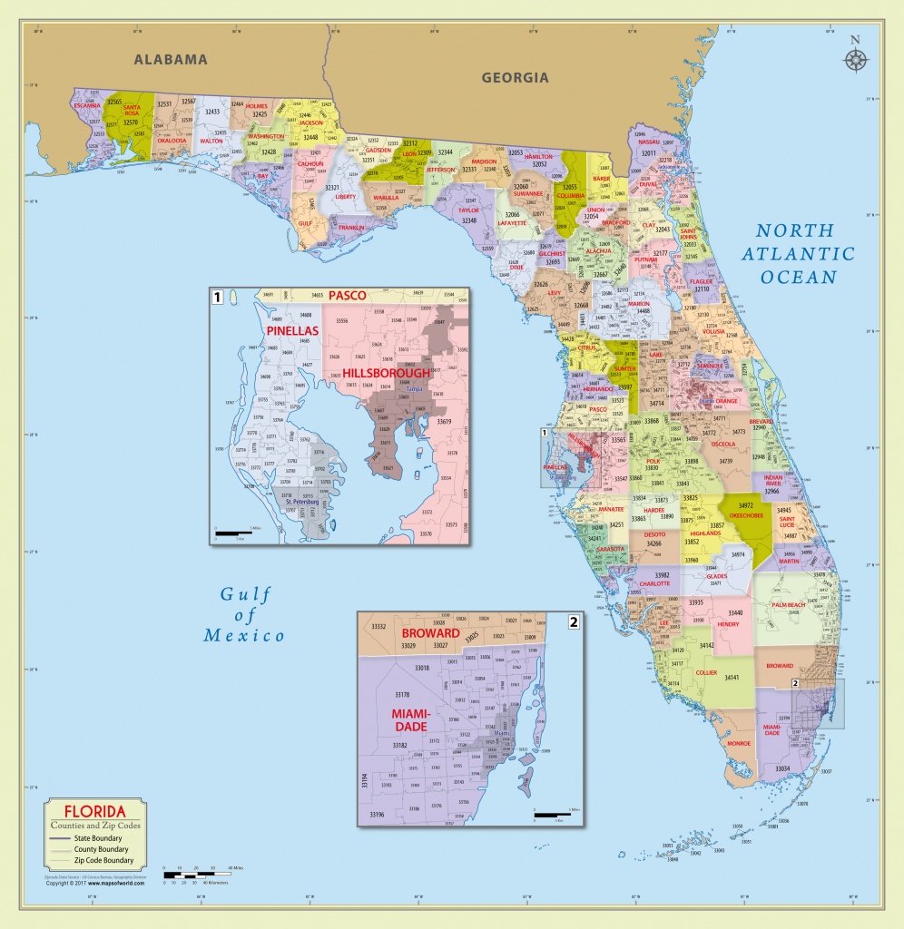 Buy Florida Zip Code With Counties Map - Florida Zip Code Map