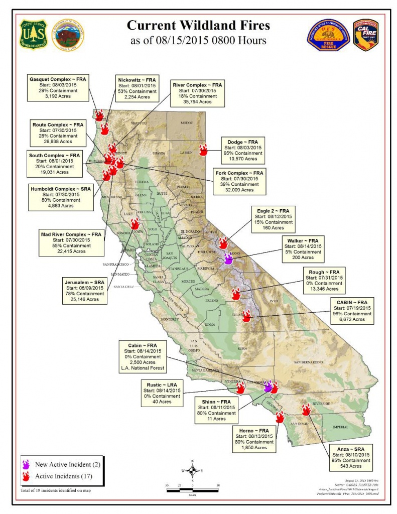 Cal Fire Saturday Morning August 15, 2015 Report On Wildfires In - Active Fire Map California
