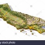 California, 3D Relief Map Cut Out With Urban Areas And Interstate   3D Map Of California
