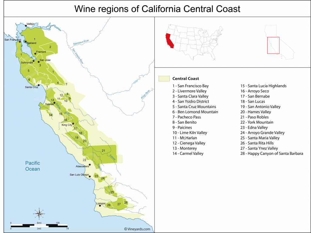 California Central Coast Map Of Vineyards Wine Regions - California Ava Map