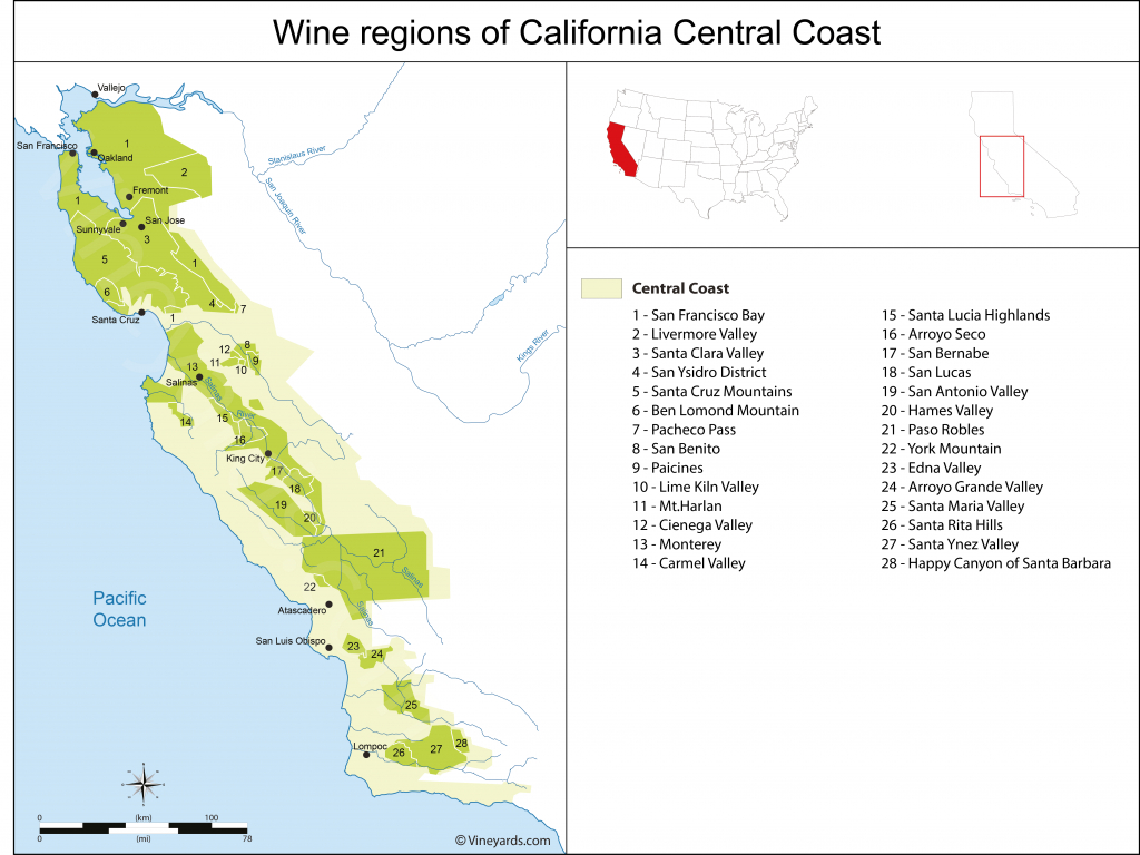 California Central Coast Map Of Vineyards Wine Regions - Central California Wineries Map