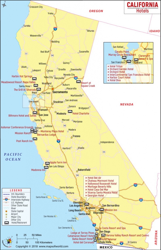 California Hotels Map, List Of Hotels In California - California Cities Map List