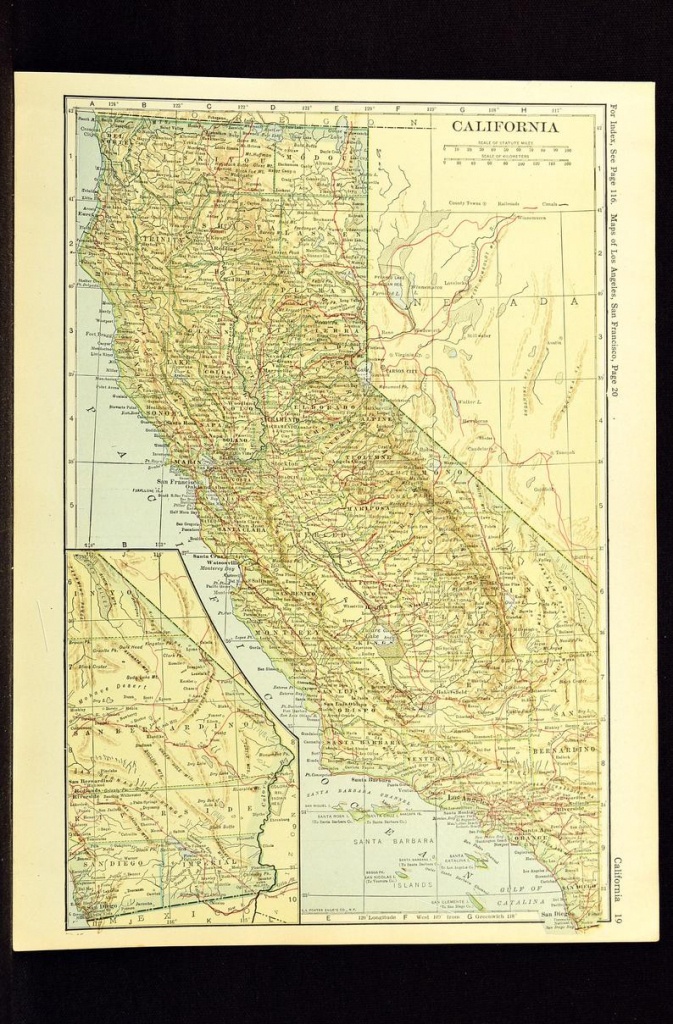 California Map Of California Wall Art Decor Railroad Antique | Etsy - California Map Wall Art