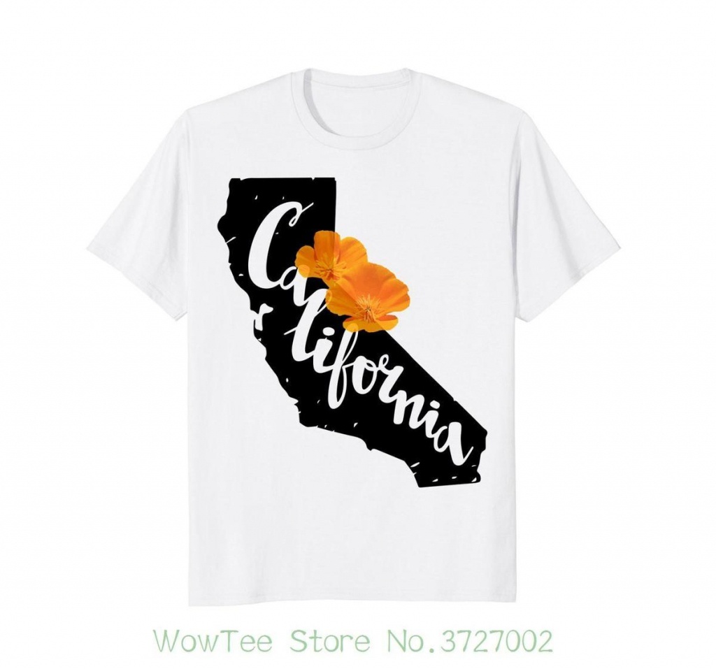 California Map With California Poppy Flower T Shirt Summer Short - California Map Shirt