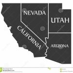 California   Nevada   Utah   Arizona Map Labelled Black Stock   California Nevada Arizona Map
