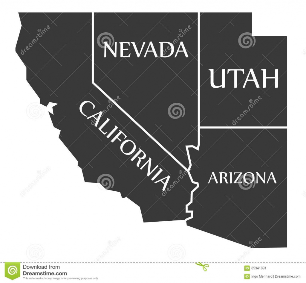 California - Nevada - Utah - Arizona Map Labelled Black Stock - California Nevada Arizona Map