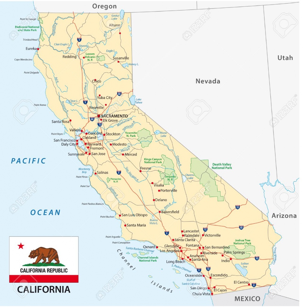 California Road Map With Flag Royalty Free Cliparts, Vectors, And - California Road Map Free