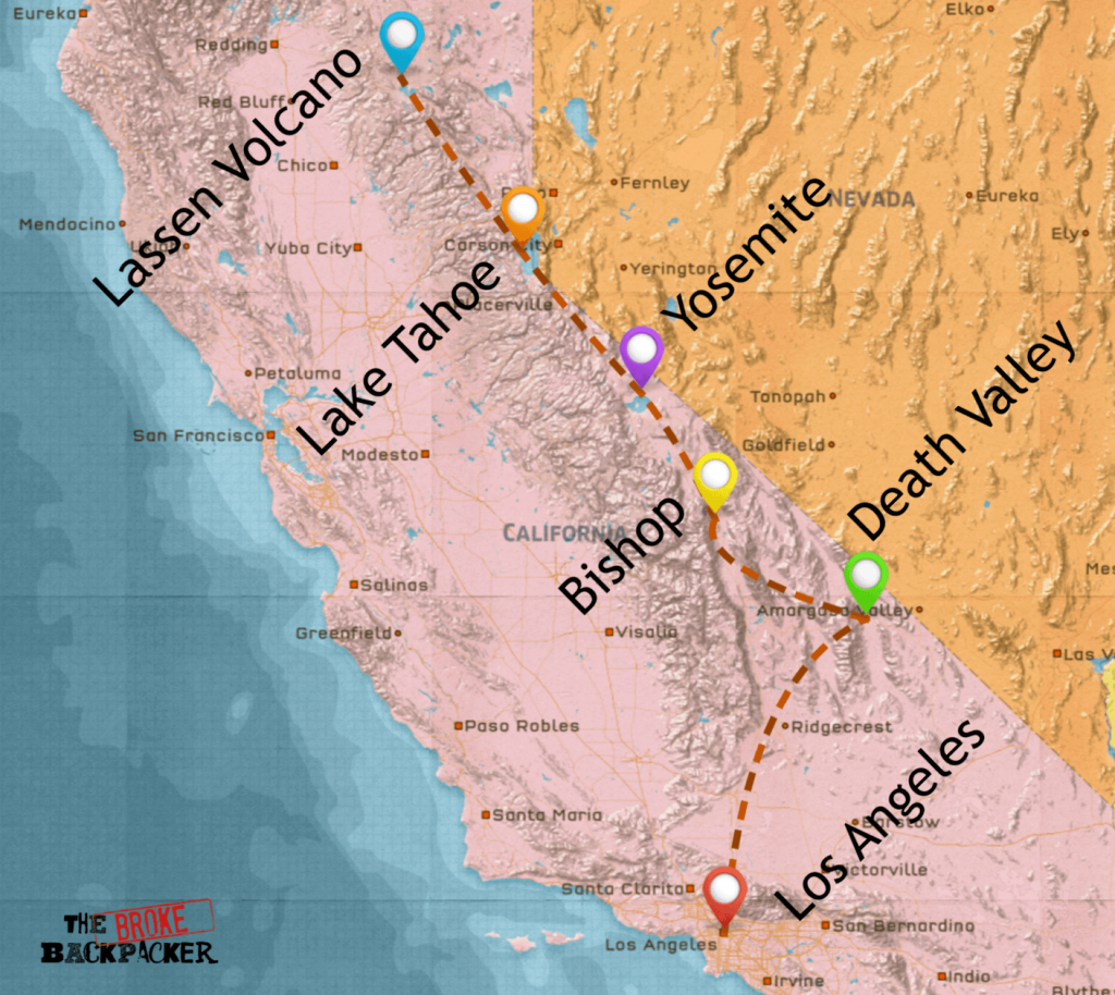 California Road Trip • Epic Budget Guide (July 2019) - California Road Trip Map