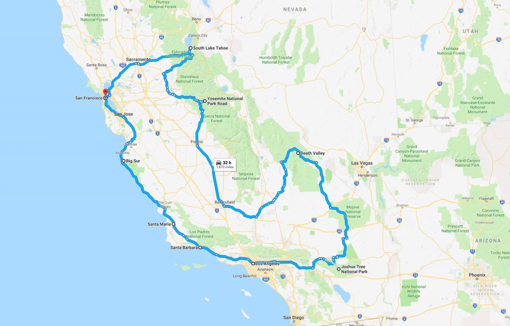 California Road Trip - The Perfect Two Week Itinerary | The Planet D - California Road Trip Map