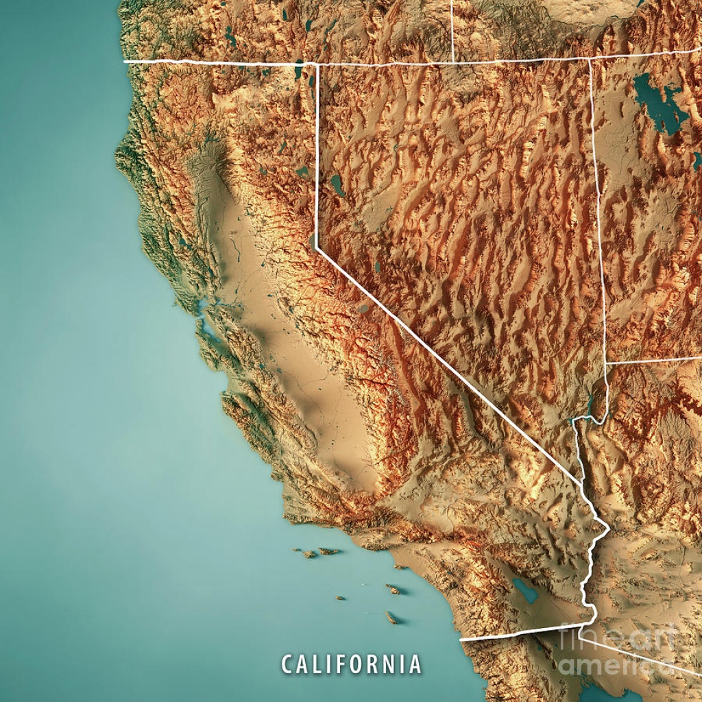 California State Usa 3D Render Topographic Map Border Digital Art - California Topographic Map