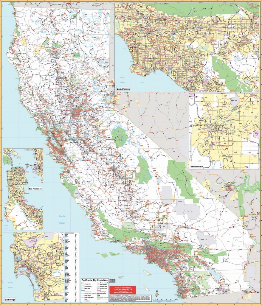 California State Wall Map W/ Zip Codes - The Map Shop - Laminated California Map