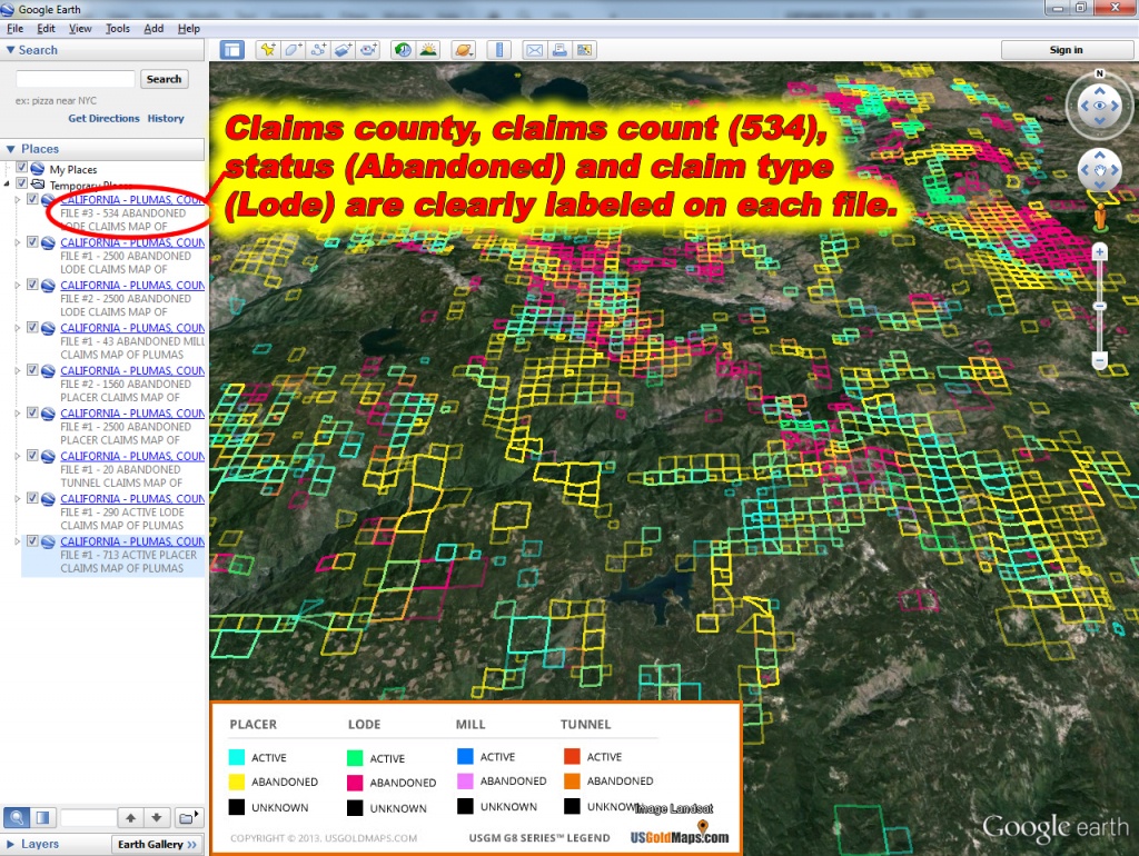 California Us Gold Maps G8 Series™ Placer, Lode, Tunnel &amp;amp; Mill - California Gold Claims Map