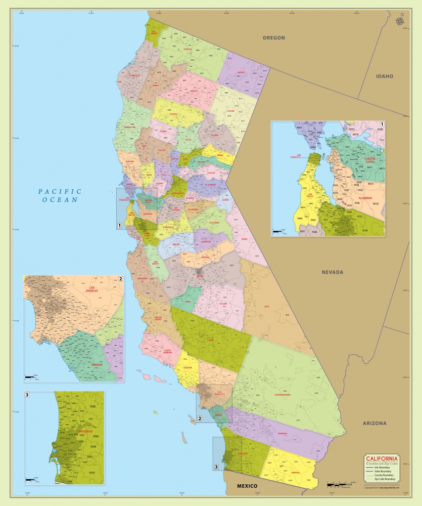 California Zip Code Map With Counties (48″ W X 57″ H - Best California Map